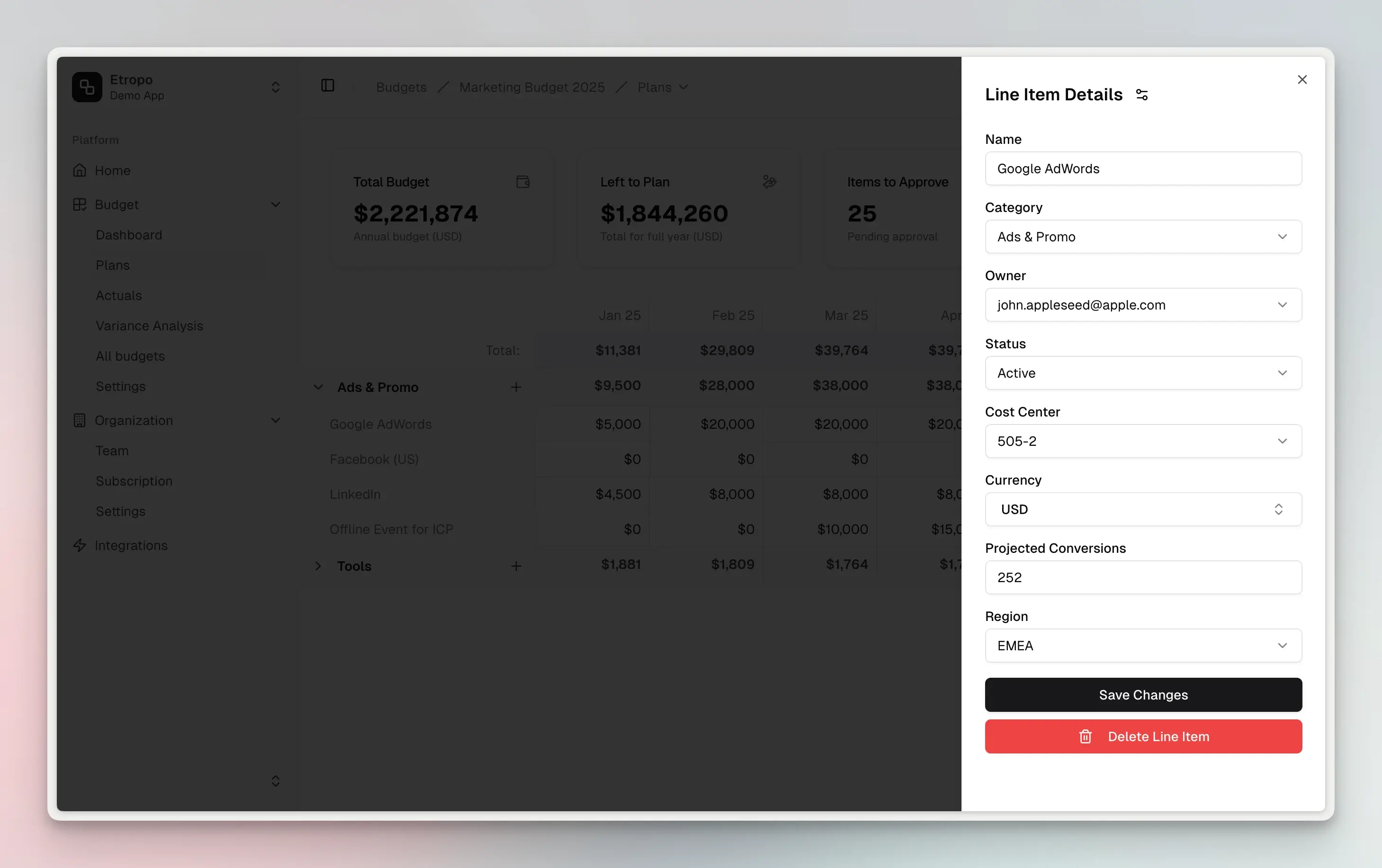 Marketing Budget Line Item