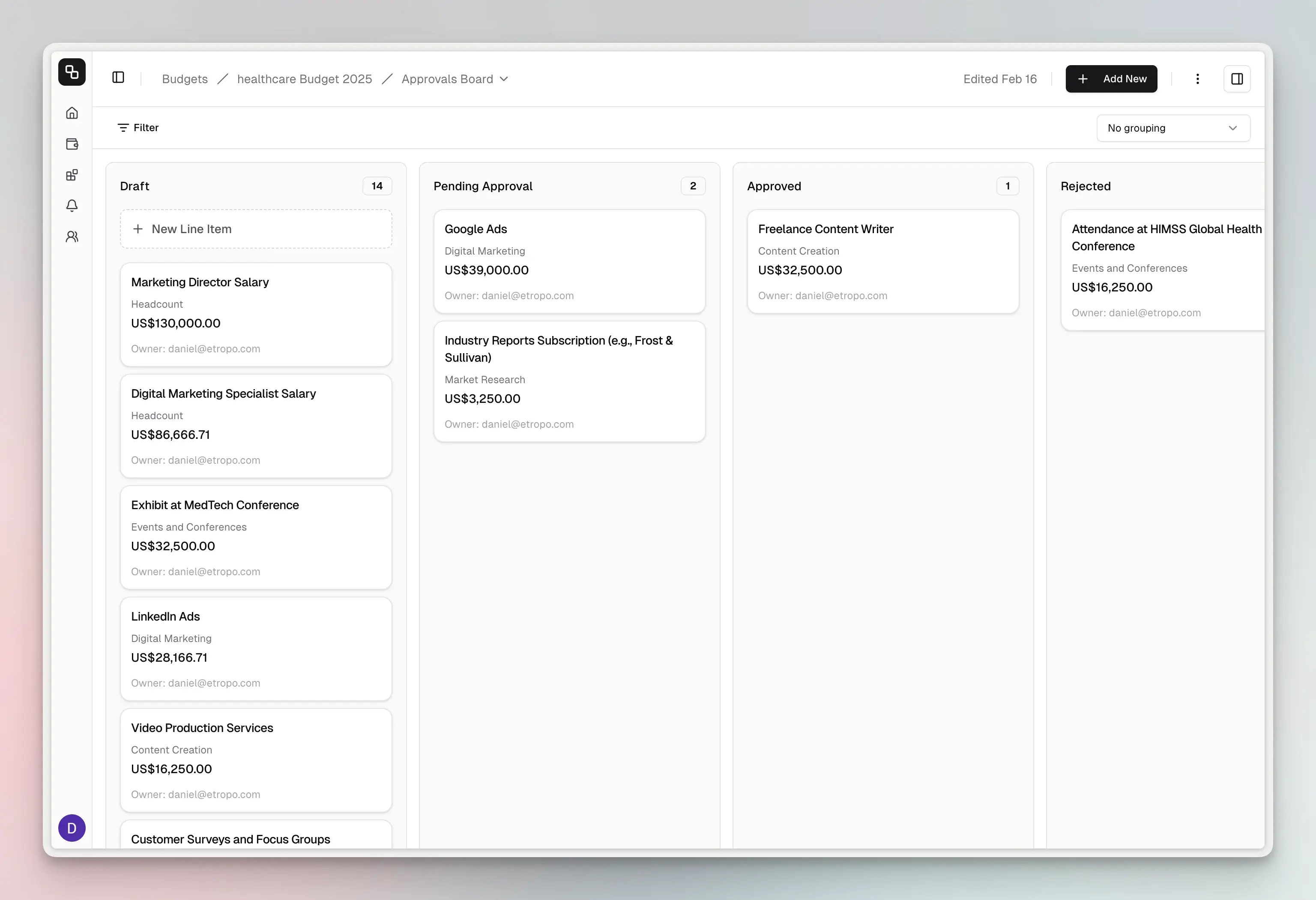 Visual approval workflow with kanban board