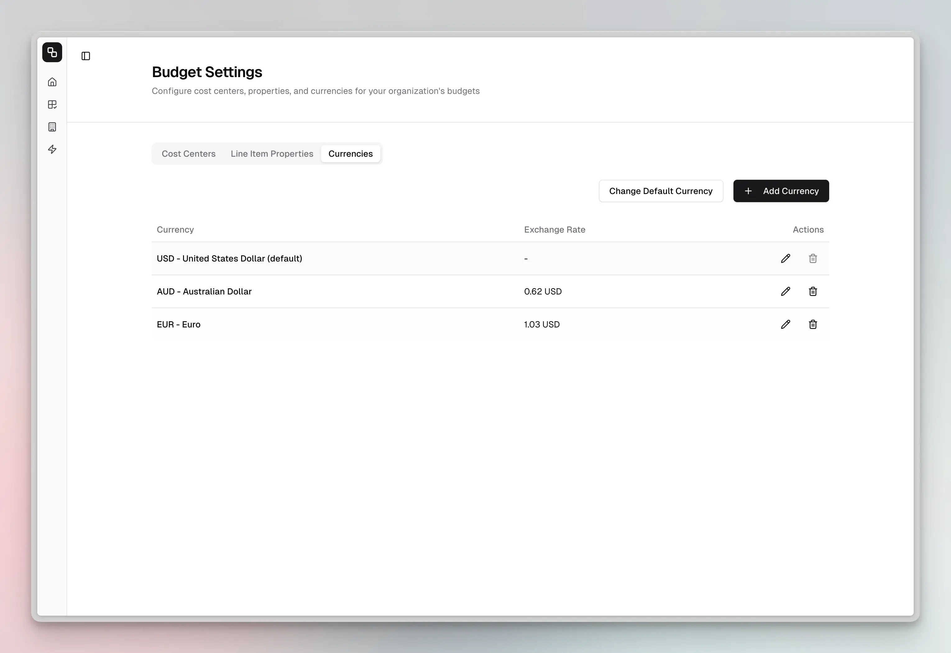 Multi-currency settings with exchange rates