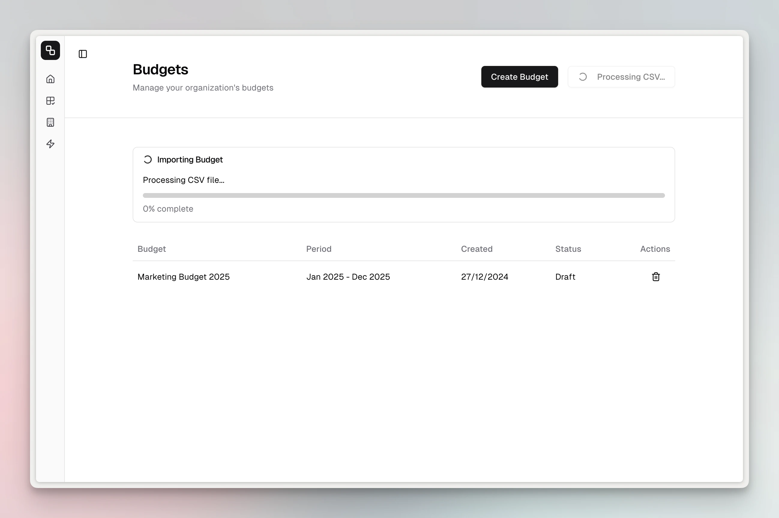 AI-powered budget import in progress